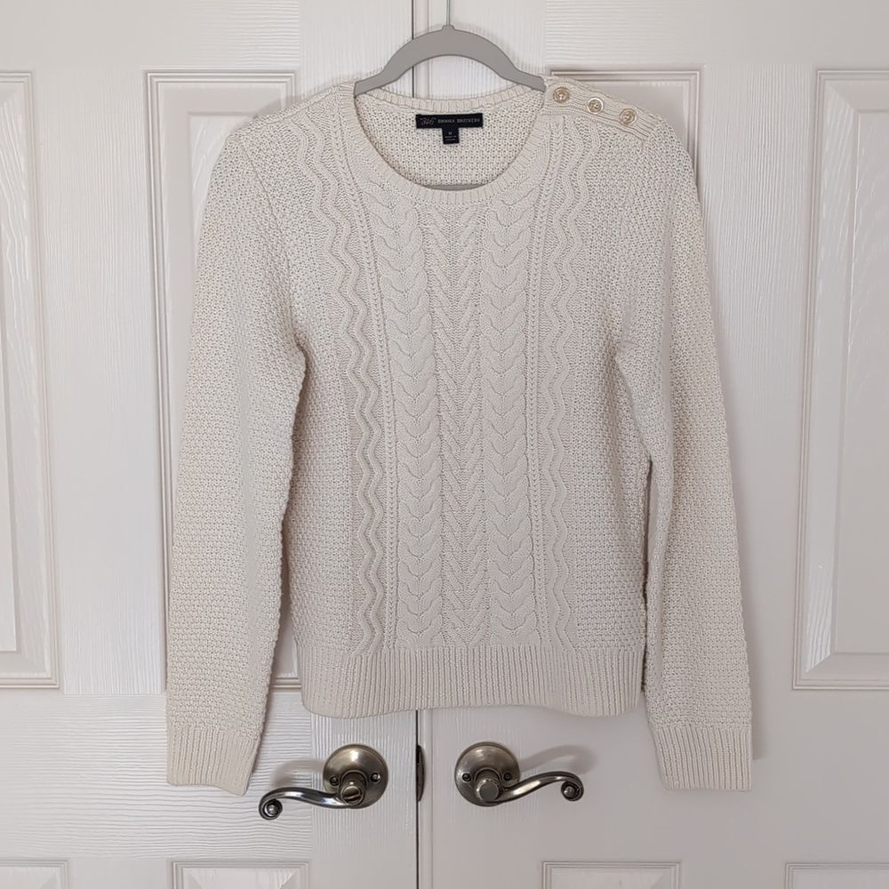 Brooks Brothers "346" Irish knit Sweater Cotton /Wool blend Size M Ivory